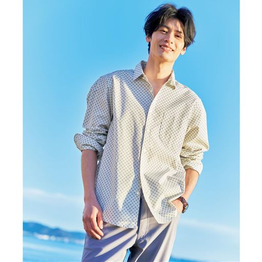 プリント柄レギュラーカラーシャツ(長袖)