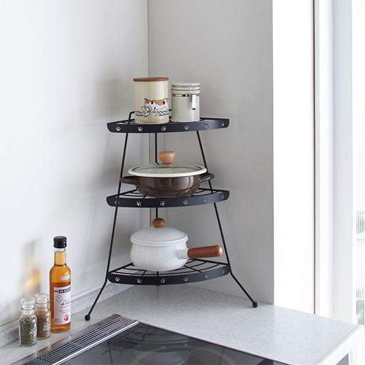 キッチンコーナーラック(猫の足あとシリーズ)/コンロ奥 収納ラック