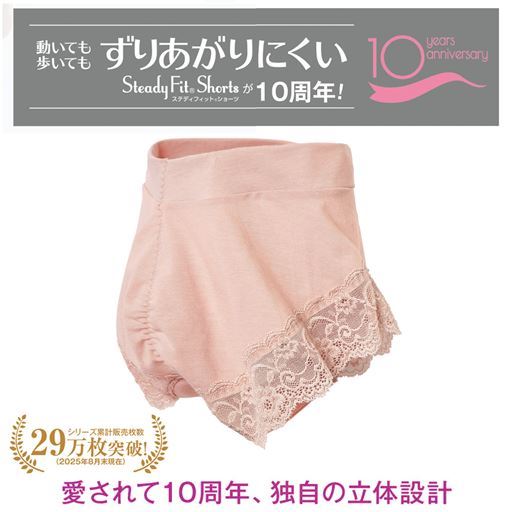 ずり上がりにくいステディフィット®ショーツ(定番タイプ・綿混・足口レース・はきこみ丈浅め)