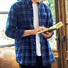 綿100%先染めチェック柄フランネルシャツ(ボタンダウン仕様)