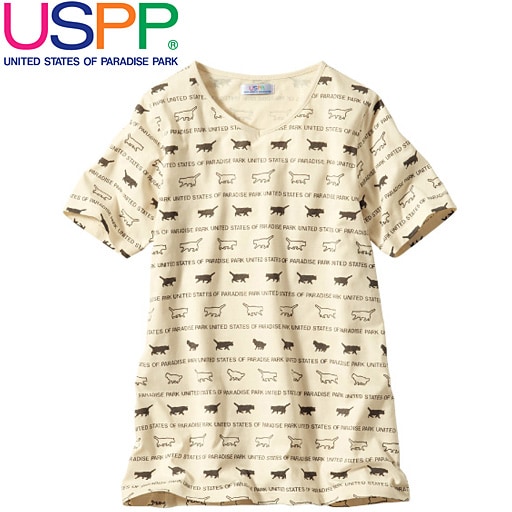 【SALE】 【レディース】 ネコボーダーVネックTシャツ(USPP) - セシール